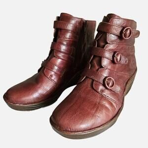 Bionica Forte Red Leather Ankle Boots 8.5 Comfort Wedge Moto Booties